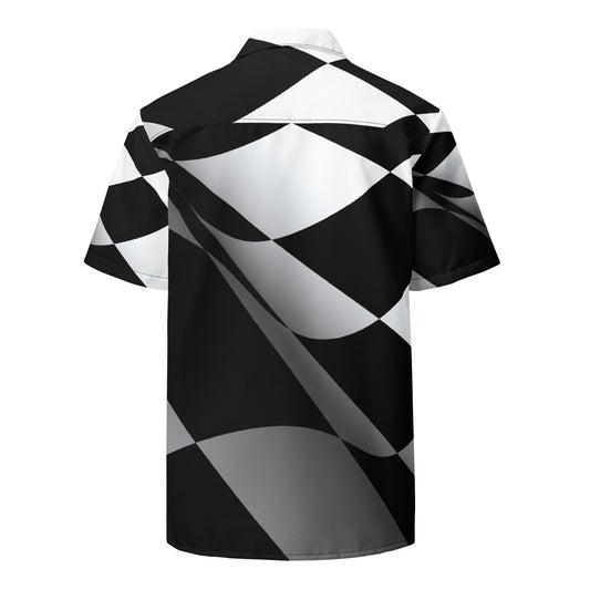 Camisa de cuadros grandes blanca y negra con diseño de marca ZombieRU.