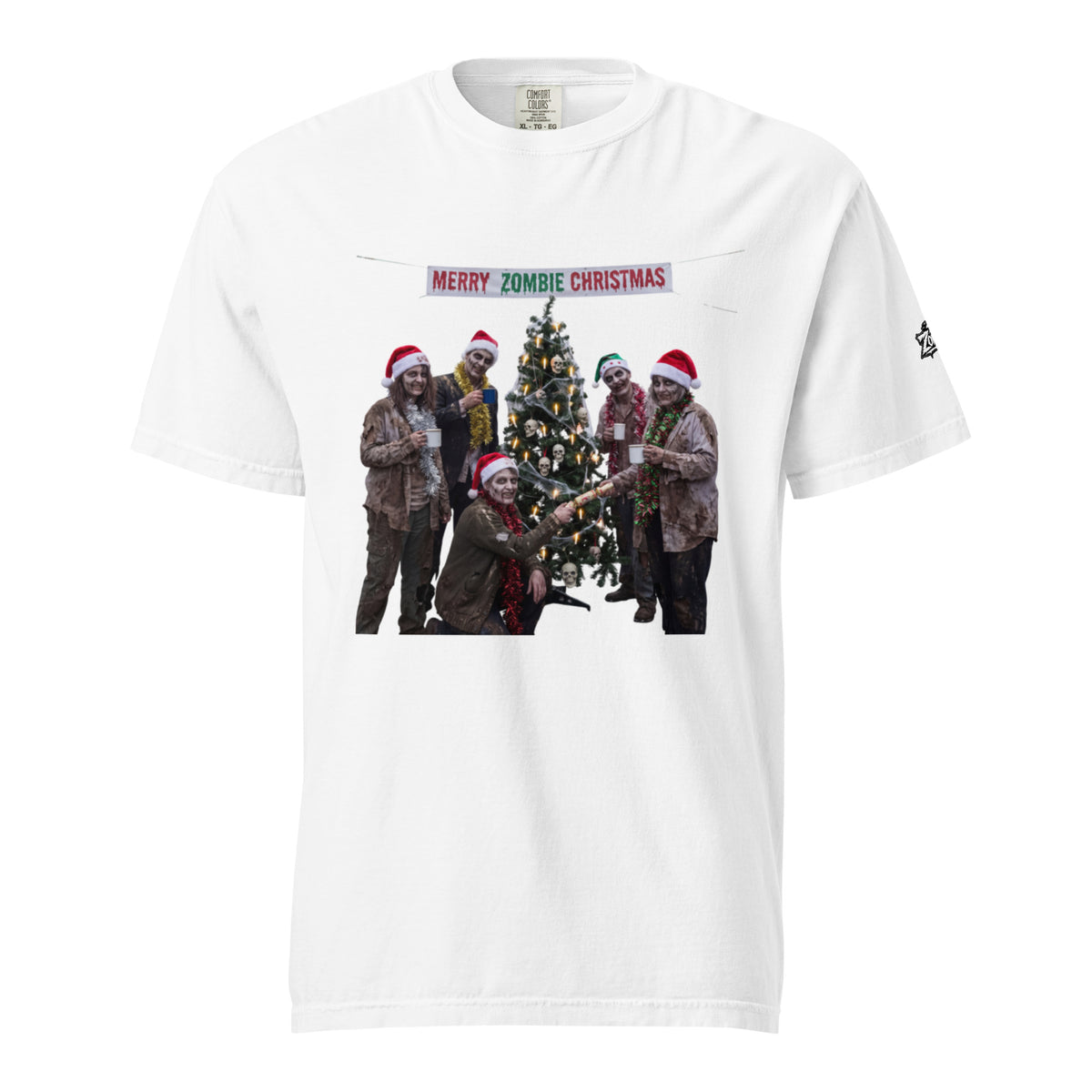 Camiseta navideña blanca ideal para amantes de los zombies, el horror y misterio