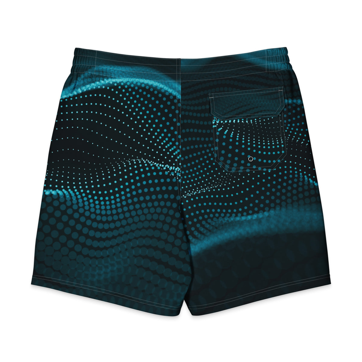 vista trasera detalle de los colores negro y azul del bañador masculino.