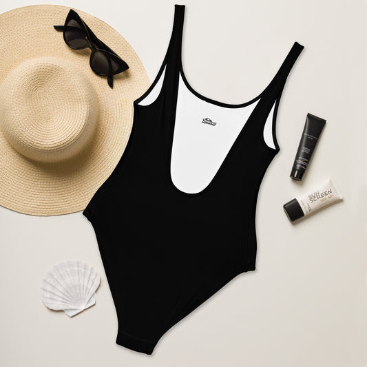 vista trasera traje de baño negro femenino para el verano