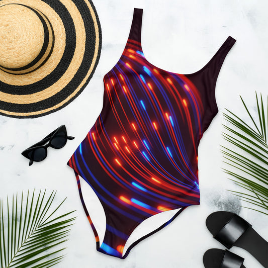 Bañador negro para mujer con rayas rojas y azules de ZombieRU.