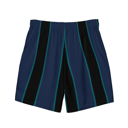 Shorts de baño masculinos en tonos azules y negros.