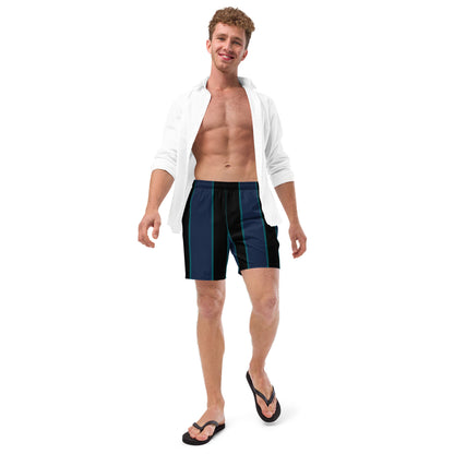 Traje de baño masculino en colores azul y negro.