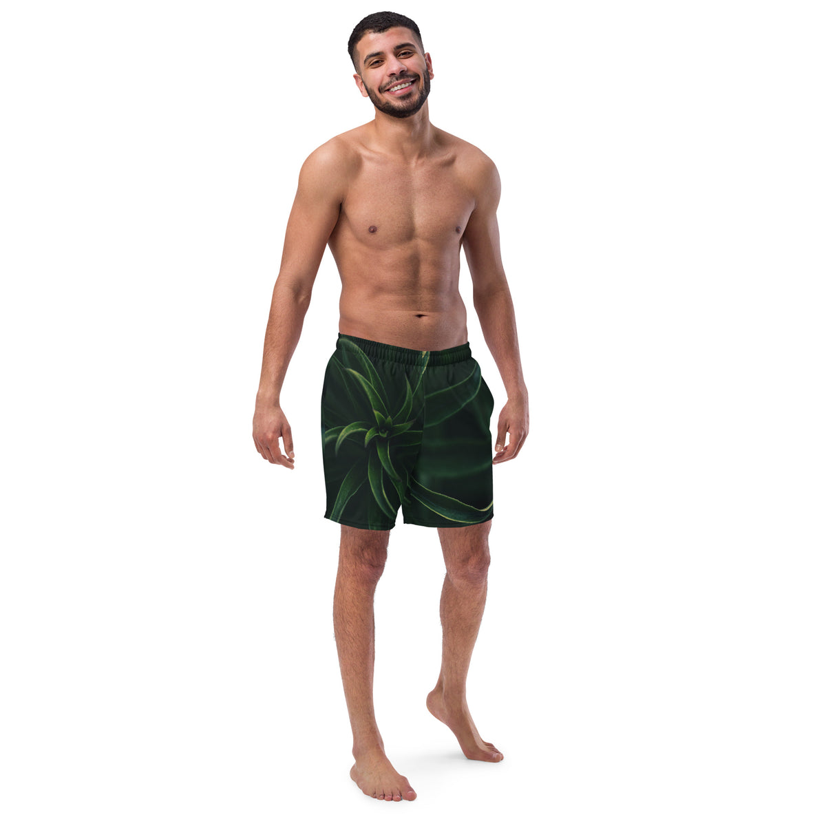 Traje de baño masculino en colores negro y verde.