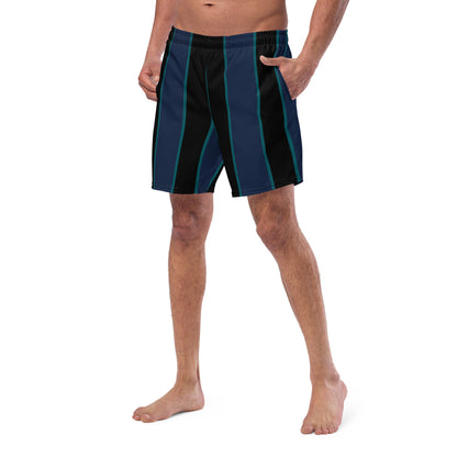 Traje de baño azul y negro para vacaciones de verano.