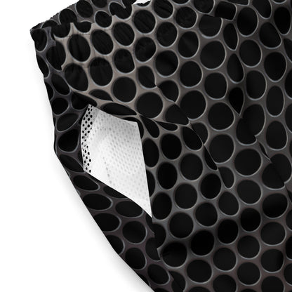 bolsillo del bañador masculino estampado presentado en una fotografía de producto.