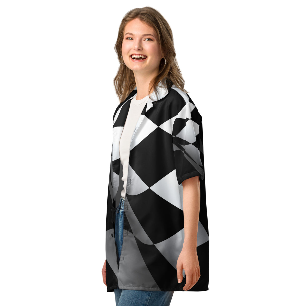 Camisa de vestir blanca y negra ZombieRU para estilo casual.
