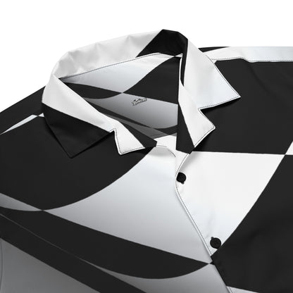 Camisa unisex de vestir con patrón blanco y negro de alto contraste.