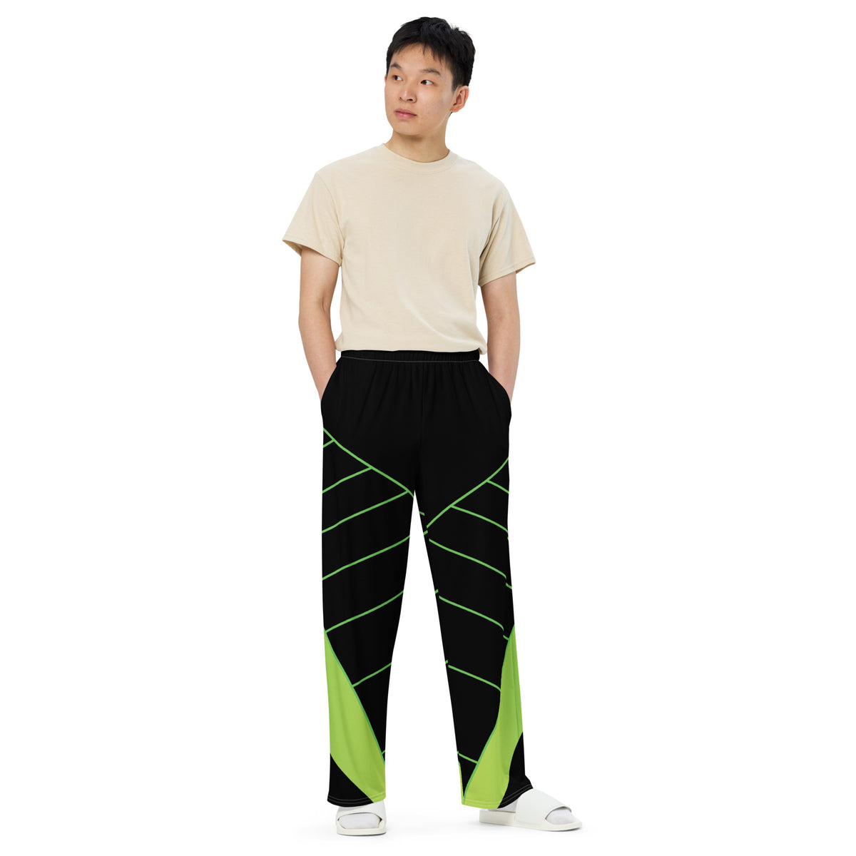 Pantalón unisex negro y verde vista frontal