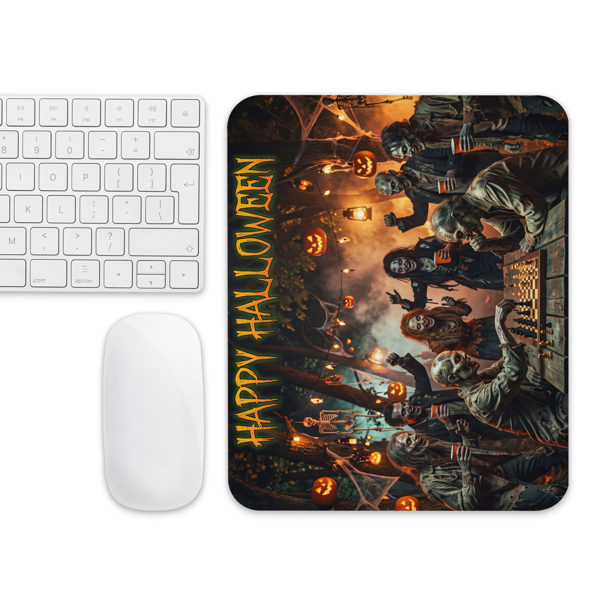Mouse Pad Halloween con zombies jugando ajedrez