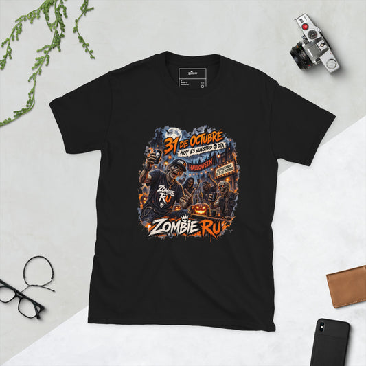 Camiseta Zombie para Halloween con diseño tenebroso ZombieRU unisex negra