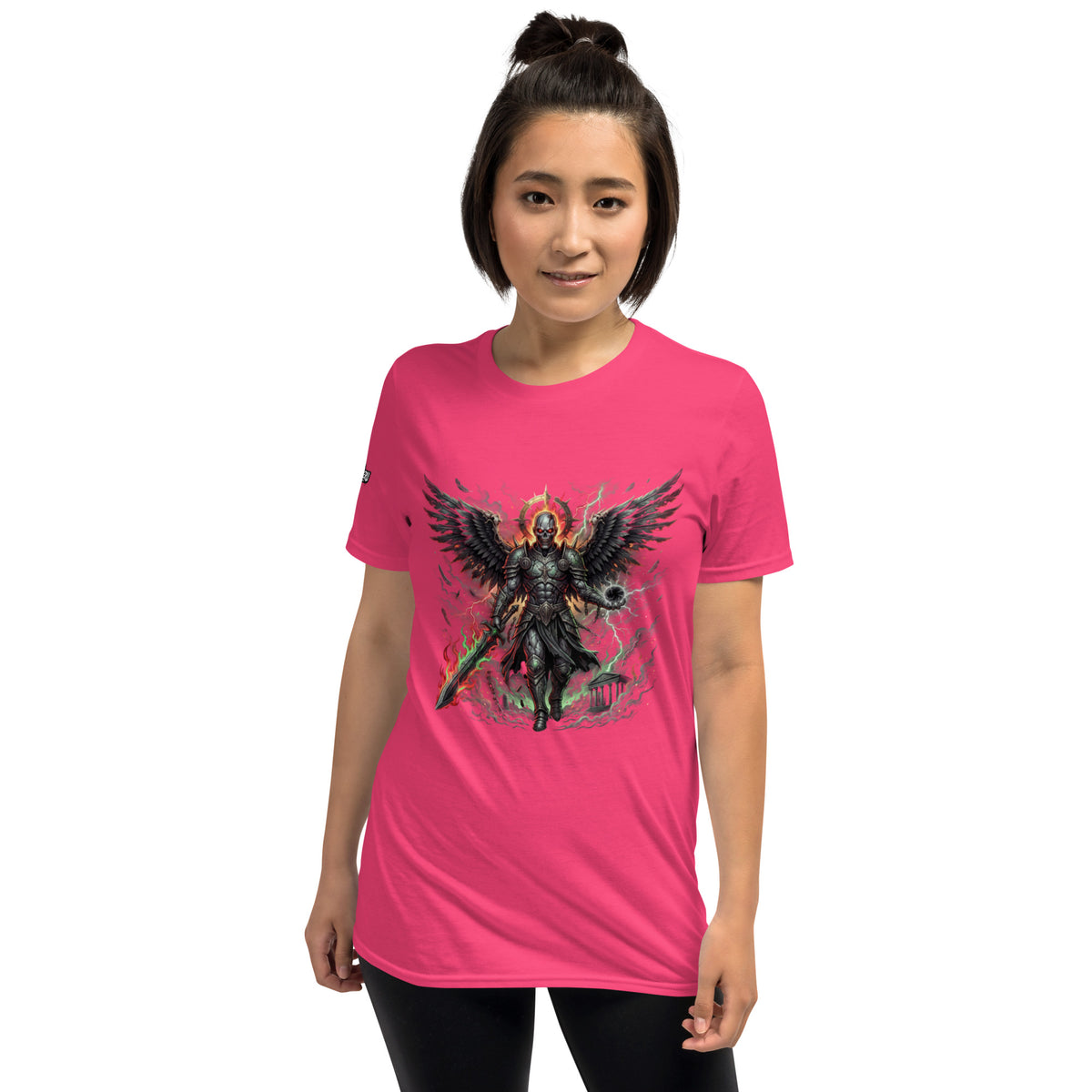 Estampado de ángel zombie con alas deterioradas.