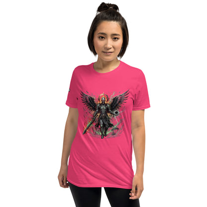Estampado de ángel zombie con alas deterioradas.