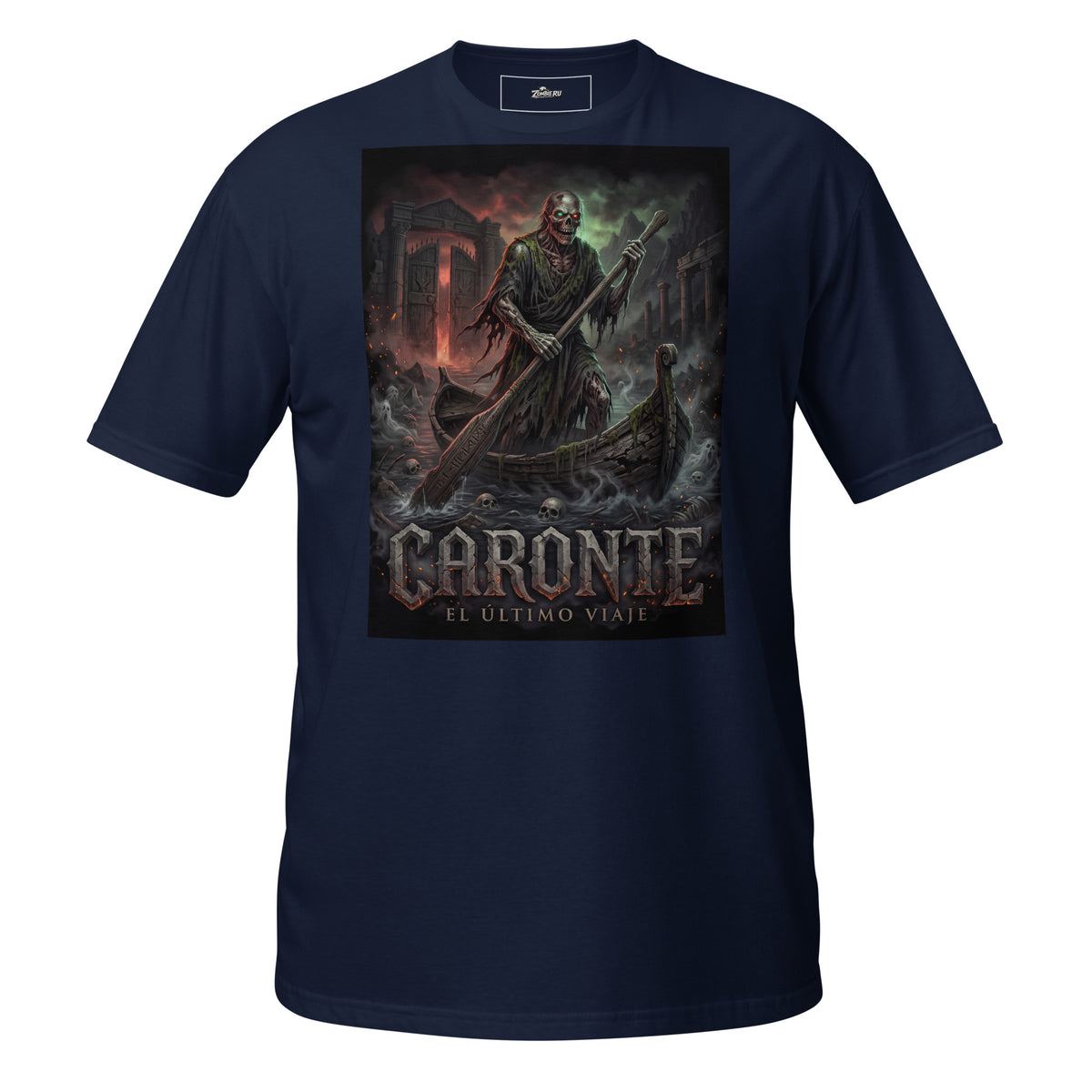 Camiseta de terror mitológico con diseño de Caronte.