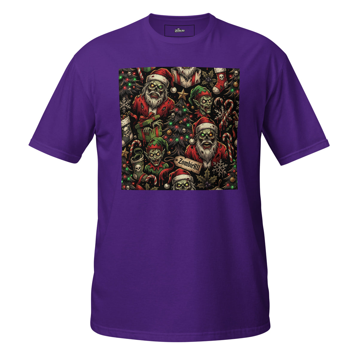 Camiseta unisex con temática de zombies navideños.
