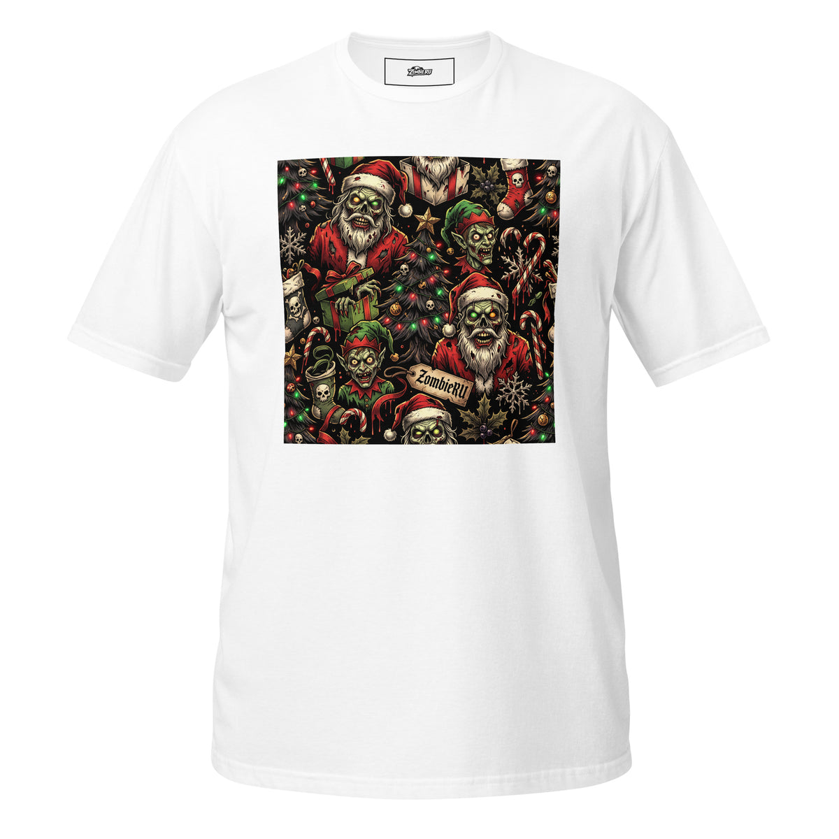 Diseño de zombies con temática festiva para camiseta.