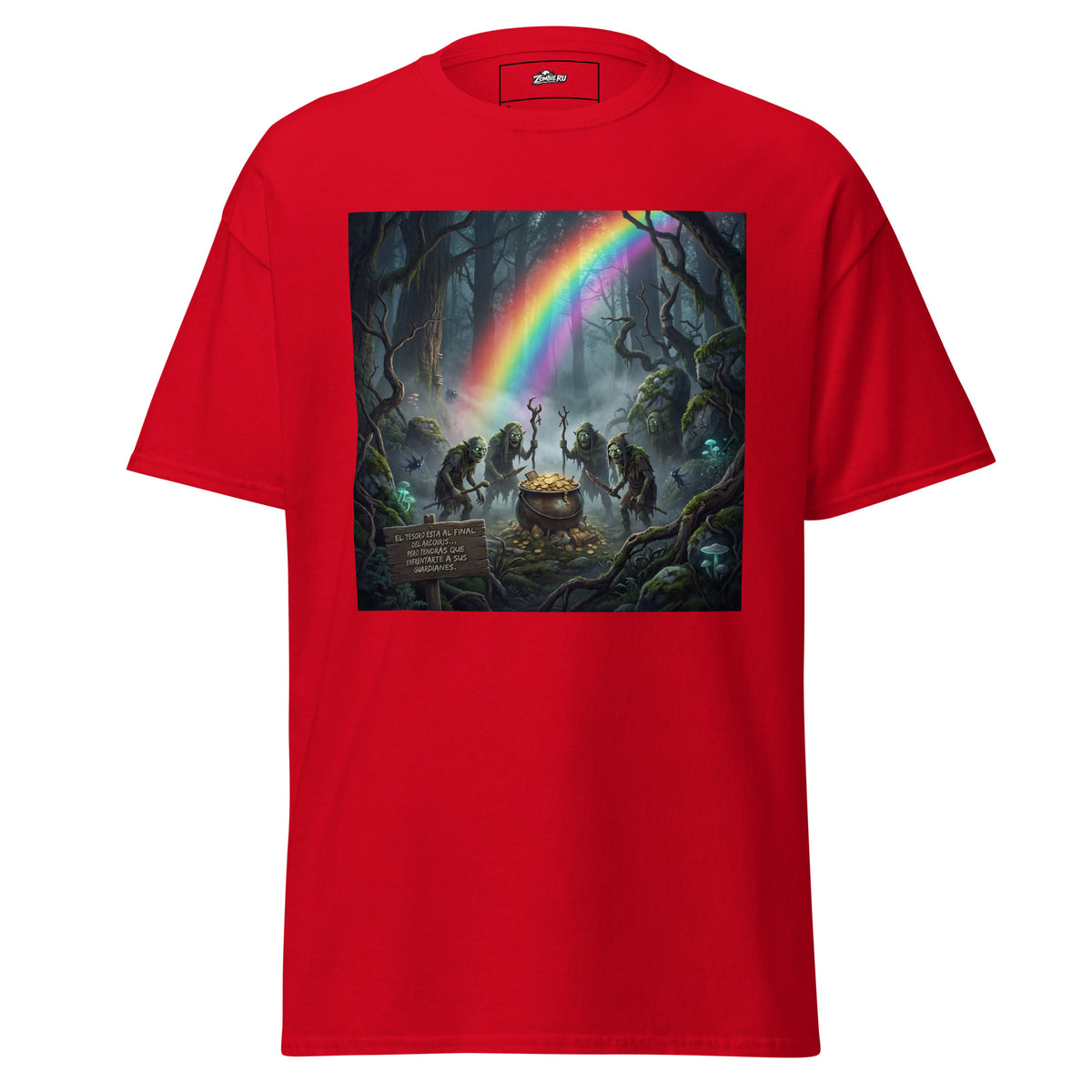 Diseño de camiseta con duendes zombies y arcoíris