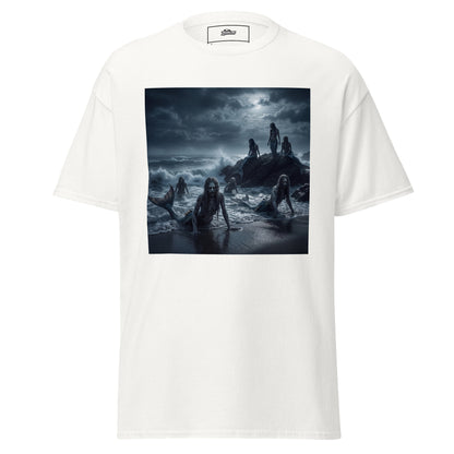camiseta fantasía oscura de sirenas zombies en la playa