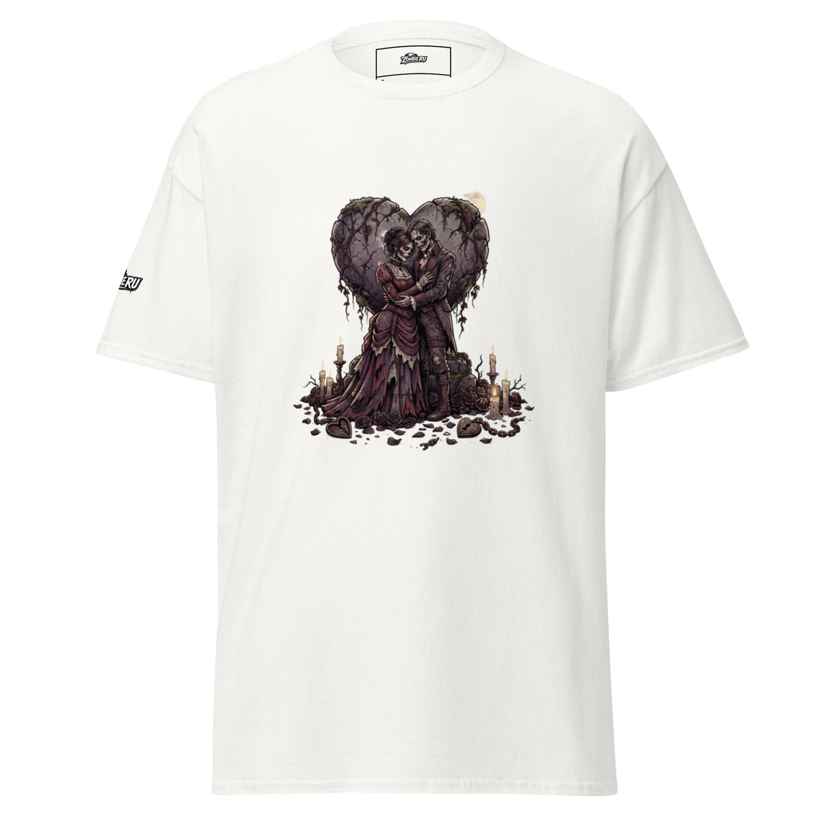 Diseño zombie romántico en camiseta