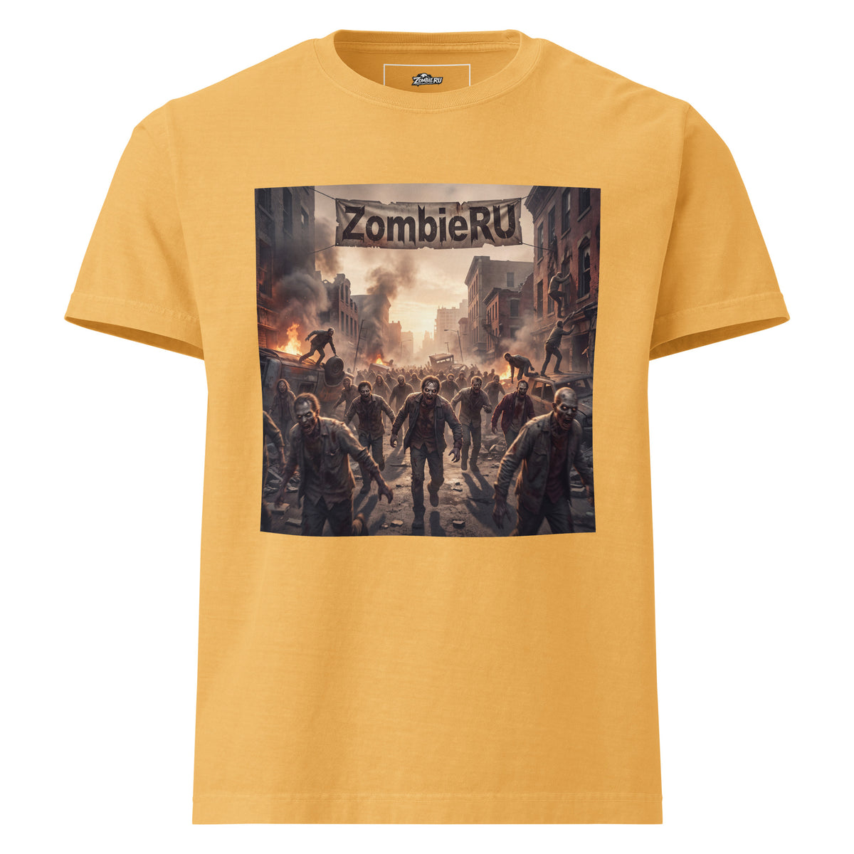 Diseño apocalíptico zombie para camiseta casual.
