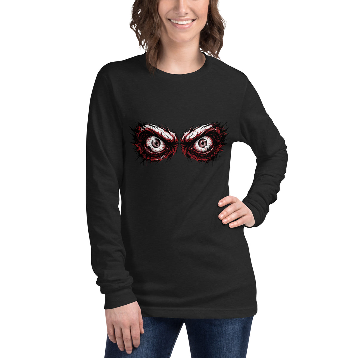Camiseta unisex de manga larga estilo horror.