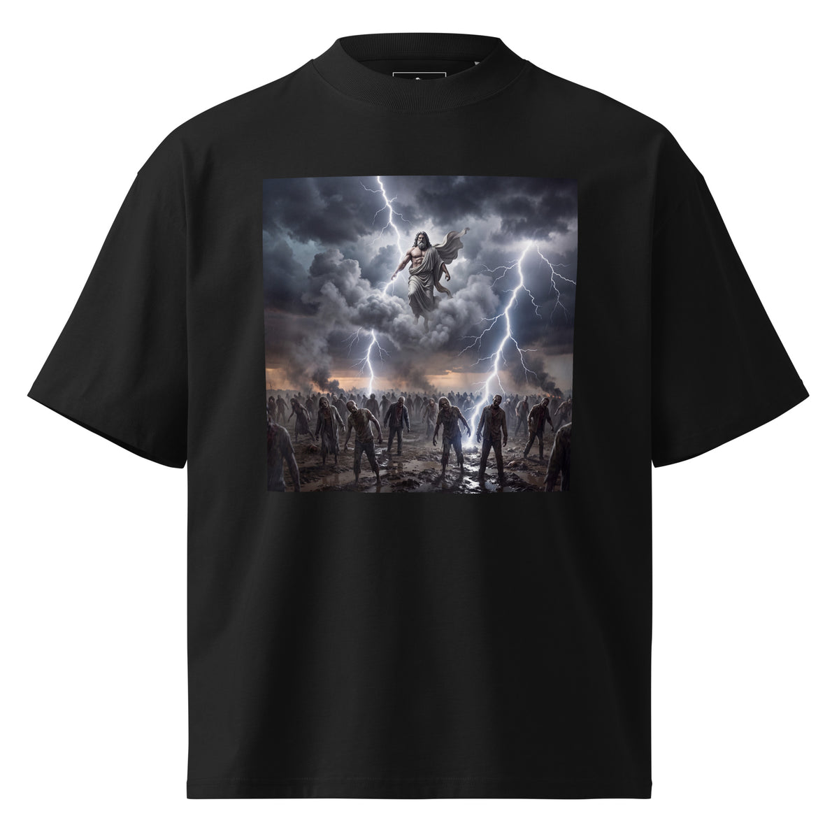 Camiseta Zeus con rayos y zombies