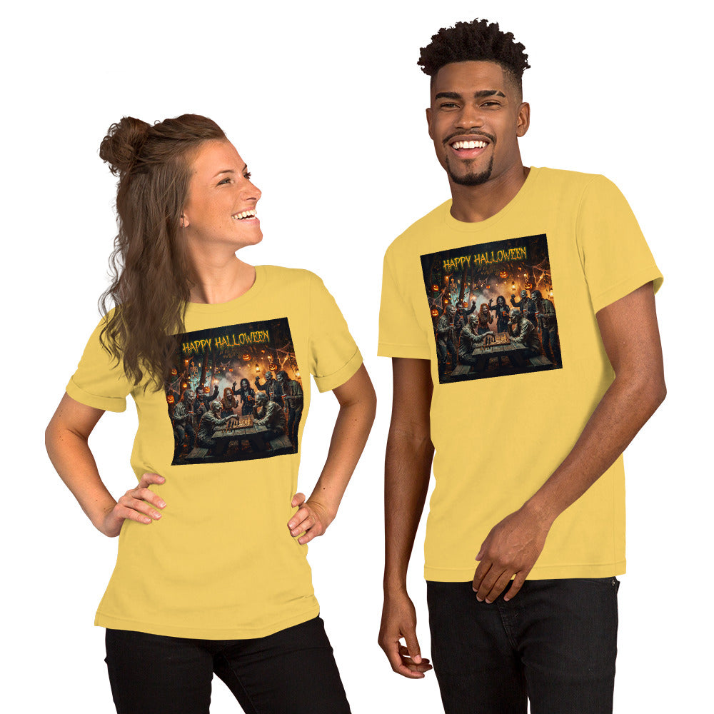 Camiseta Halloween Unisex con zombies jugando ajedrez
