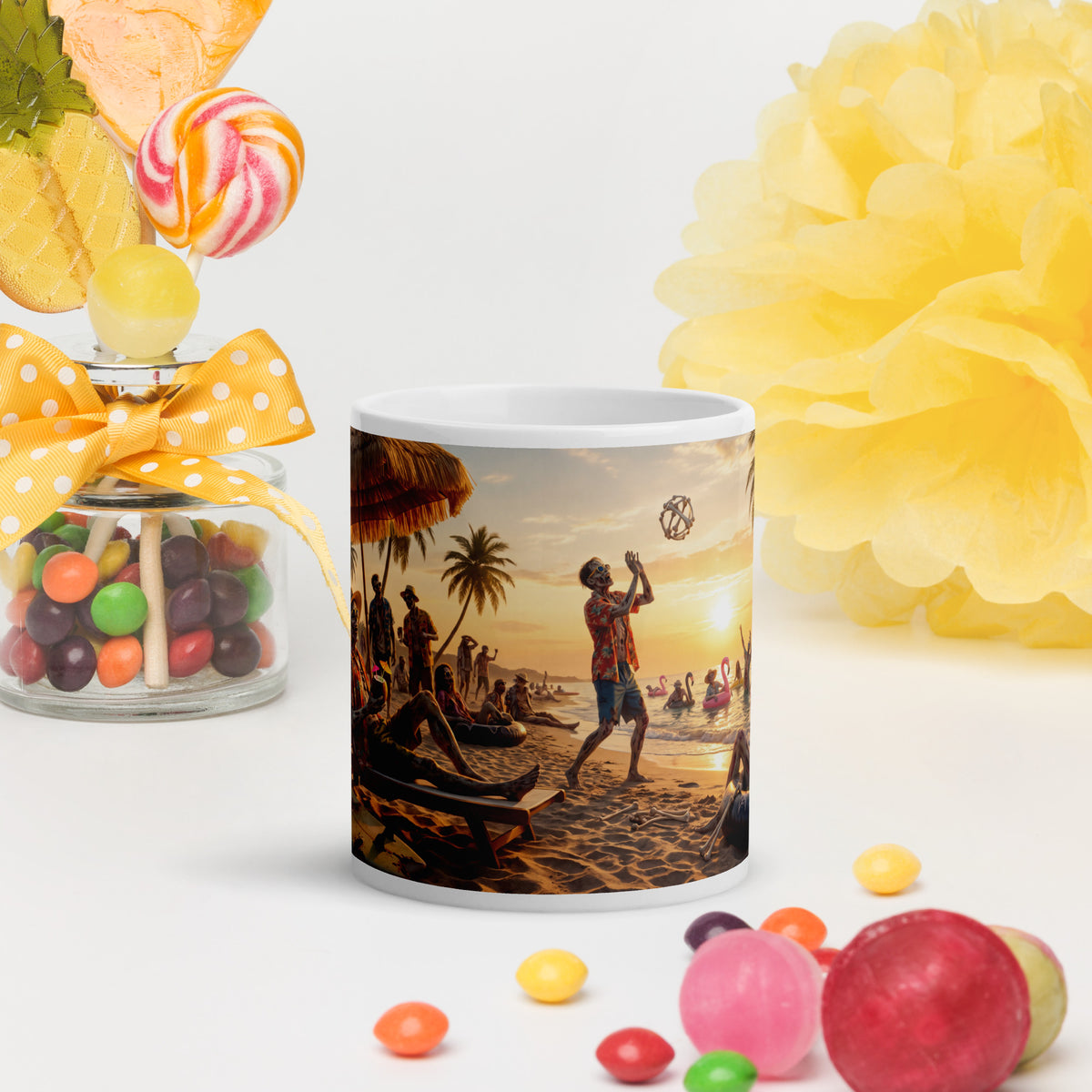 Taza zombie con diseño de playa